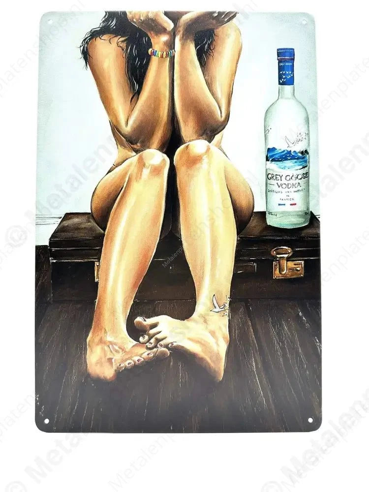 Vrouw met Grey Goose Vodka - Metalen Wandbord Metaalbord